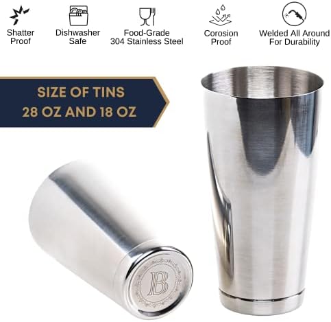 BARIANTTE Weighted Boston Cocktail Shaker - Large 28oz & 18oz, Professional Bartender Shaker Set