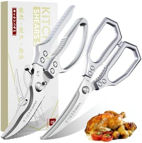 TIVOLI Silver Japanese Kitchen Shears Set for Chicken Bones, Meat & Turkey