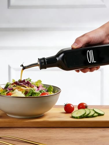 Black Glass Oil Dispenser for Kitchen, Olive Oil Dispenser Bottle & Oil and Vinegar Dispenser, Cooking Oil Dispenser & Oil Container, Multipurpose Olive Oil Bottle for Cooking，1 Piece