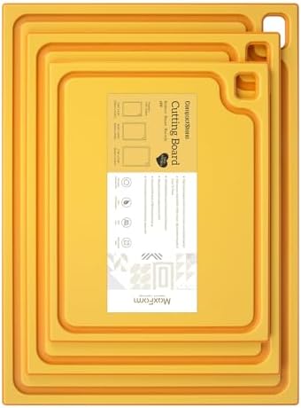 Cutting Boards Set of 3 - Dishwasher Safe Juice Grooves Easy Grip Handle Non-Slip Surface Yellow
