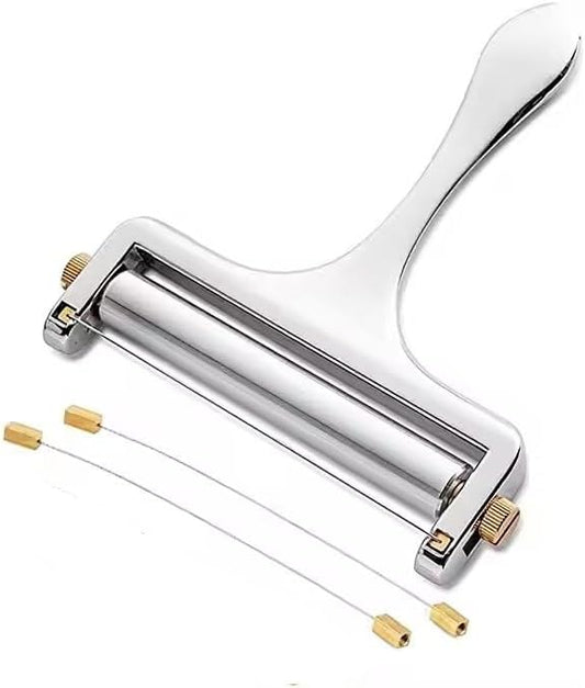 Stainless Steel Wire Cheese Slicer with 2 Extra Wires - Adjustable Hand Held Cheese Cutter - Premium Cheese Shaver for Mozzarella, Cheddar, Gruyere