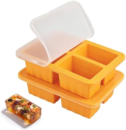 2 Pack Silicone Soup Freezer Molds with Lids, 1 Cup Silicone Freezing Soup Container, Ice Cube Trays for Freezer, Freeze Broth,Sauce,Leftovers, 250mL /125mL Portions, Orange