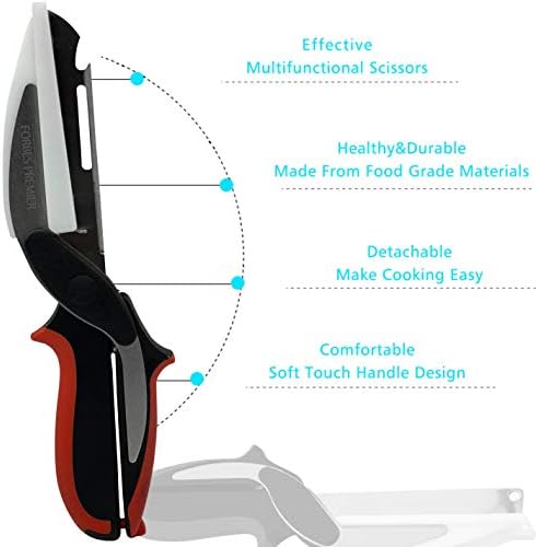 Clever Food Chopper Universal Scissors Kitchen Food Cutter Chopper Clever Kitchen Knife Clever Multipurpose Food Scissors Stainless Steel Vegetable Slicer (6 in 1, Orange and Black)