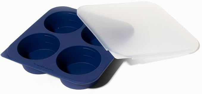 Anyday 1/2-Cup Silicone Freezer Tray with Silicone Lid for Food Storage, Rice, Stock, Leftovers | Plastic-Free Freezer Container | Soup Molds for Meal Prep Portions | 4 Oz / 125mL Freezing Tray
