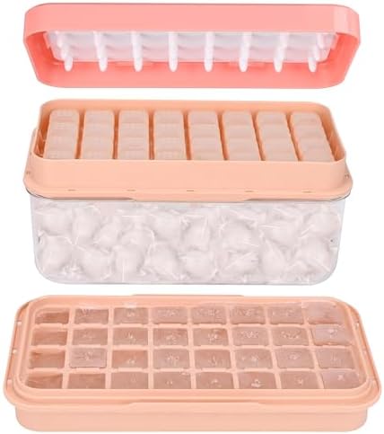 Ice Cube Tray with Lid and Bin, BPA Free Ice Maker for Freezer - 64 Grids Layerable Ice Cube Molds with Scoop & Container - Easy Release Ice Tray for Drinks, Cocktails, Whiskey, Mini Ice Cube Maker