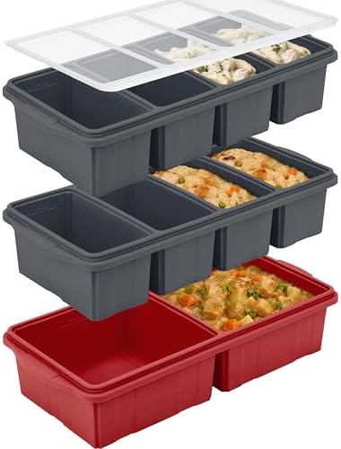 Silicone Freezer Tray With Lid-Soup Freezer Container molds-Large Ice Cube Tray Set Makes 1-Cup & 2-Cup portions cubes Perfect for preparing meals in different portion sizes Oven & Dishwasher -Safe