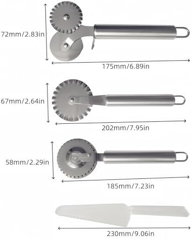 3Pcs Pizza Cutter Wheel, Stainless Steel Pastry Ravioli Wheel Cutter, Double Wheel Multi-Function Pizza Pie Crust Kitchen Utensils Gadgets Tools and 1Pcs Disposable Plastic Cake Cutter