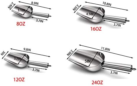 Cedilis Set of 4 Stainless Steel Ice Scoops, 8/12/16/24oz Metal Scooper for Freezer, Ice Machines, Pet Food, Flour, Candy, Coffee Beans, Dishwasher Safe