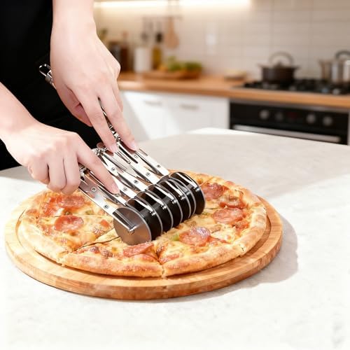 Wheel Pastry Cutter, Adjustable Pasta Cutter with Handle, Stainless Steel Dough Slicer for Noodles, Pizza, Brownies, Pie Crust, Multi-Tool for Baking & Cooking (7 Roller)