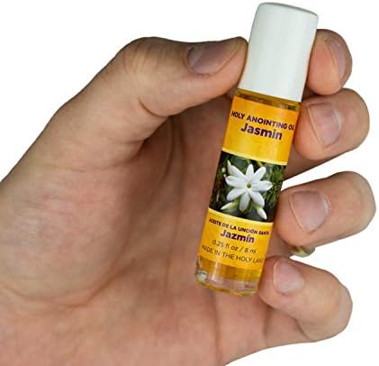 Jasmin Anointing Oil from Israel Boxed Gift Set with Dispenser, Holy Jerusalem Oil & Gold Metal Keychain Bottle Container, Plastic Dropper & Small Glass Vial, Aceite Ungido y Botella