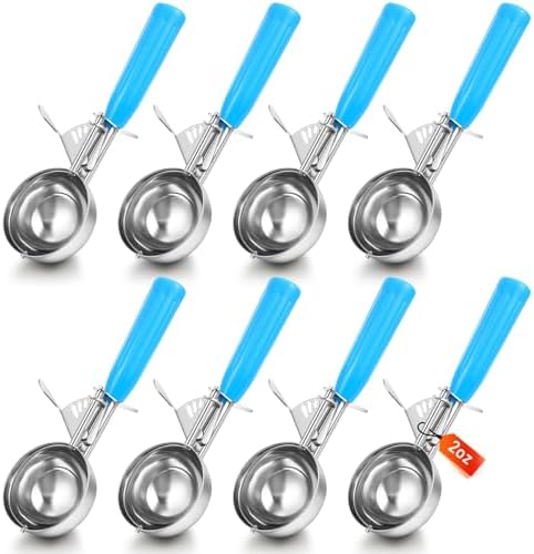 Reallnaive 8 Pcs Ice Cream Scooper with Trigger, 2 oz, Blue