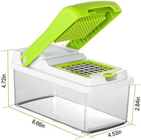 TeqHome Vegetable Chopper, Quick Potato Tomato Fruit Cutter Onion Slicer Set w/3 Blades Stainless Steel Food Chopper