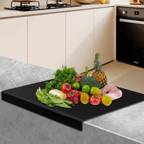 3-Piece Acrylic Cutting Board Set with Counter Lip, 3 Sizes (17.5x13.5/16x12/11.5x7.5Inch) for Kitchen Countertops, Non-Slip Durable Black Countertop Protector, Ideal for Home Decor Housewarming Gifts