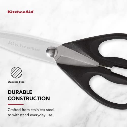 KitchenAid Classic Plastic Cutting Board with Perimeter Trench and Non Slip Edges, Dishwasher Safe, 11 inch x 14 inch, White and Gray & All Purpose Shears with Protective Sheath, One Size, Black