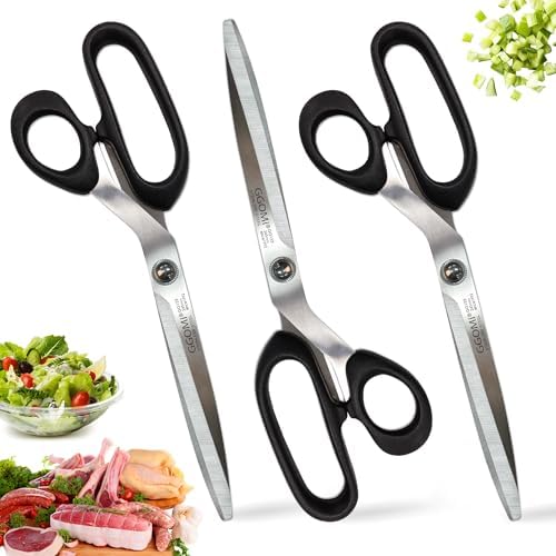 2.2T Stainless Blade Kitchen Scissors - 9.6in x 3Pack | Korean Style Sharp Heavy Duty All Purpose Kitchen Shears for Cooking Food | Barbecue Kalbi Rib Meat Cutting Dishwasher Safe (GG153, Black)