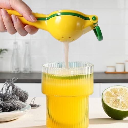 Handheld Lemon Squeezer Plastic 2-in-1 Lemon Squeezer Manual - Sturdy, High Juice Yield and Easy to Clean & Use, Lime Juicer Squeezer for Kitchen, Cooking, Cocktails & Baking, Yellow