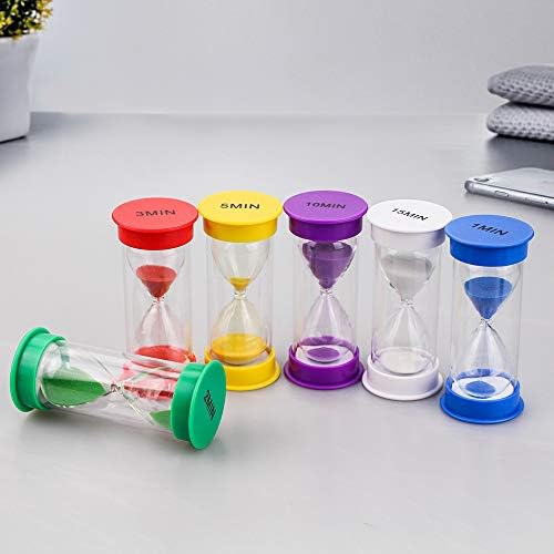 EMDMAK Sand Timer, Acrylic Hourglass Colorful Sandglass Timer 1 min/2 mins/3 mins/5 mins/10 mins/15 mins Sand Clock Timer for Games Classroom Home Office(Pack of 6)