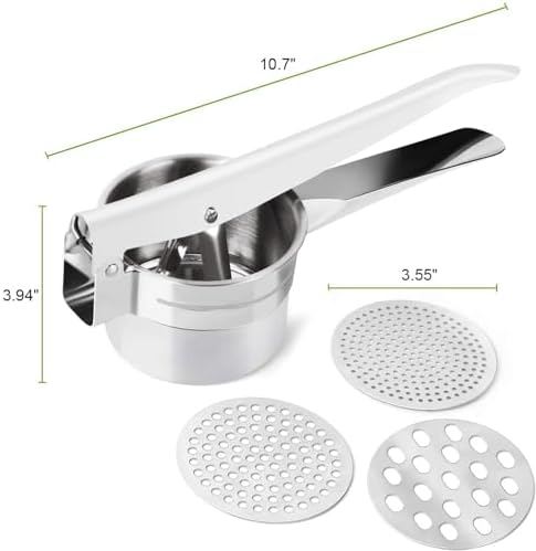 Potato Ricer 15oz Stainless Steel by Zorgons - Sturdy Masher for Creamy Mashed Potatoes, Sweet Potato Smasher with Comfort Grip Handle - Essential Kitchen Gadget for Pressing and Mashing