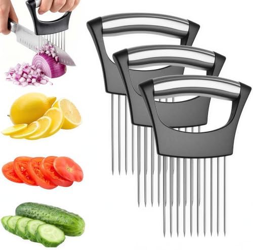 Stainless Steel Onion Slice Holder, Vegetable Slicer Cutter, Kitchen Gadgets Chopper Slicing Tool, Onion Cutter for Slicing of Onions, Tomatoes, Pears, Eggs and Other Vegetables, Kitchen Tools