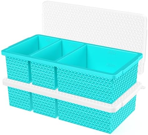 Silicone Freezer Trays with Lid (2-Pack), 1-Cup & 2-Cup Silicone Freezer Molds, Stackable Soup Cubes Freezer Tray with Lid for Portion Control,Food Storage & Meal Prep, Oven & Dishwasher Safe