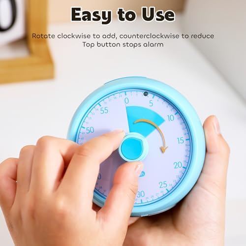 Visual Timer for Kids 60-Minute Countdown Timer with Optional Alarm, Focus Tool for ADHD & Autism, Time Management for Homework, Chores, Office, Kitchen, Teaching & Study Routines (Blue)