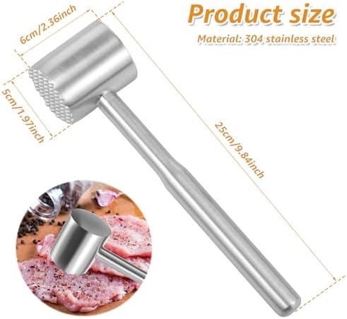 Meat Tenderizer Mallet, 304 Stainless Steel Dual Side Meat Hammer Chicken Pounder, Meat Hammer Tenderizer for Steak Beef Chicken Pork, Kitchen Tool for Cooking - Dishwasher Safe