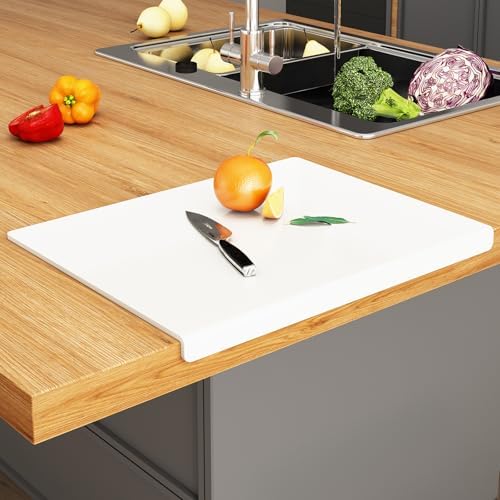 JJL Anti-Slip Acrylic Cutting Board with Counter Lip, 24 x 18 Inches, White, Perfect for Cutting Bread, Meat, and Vegetables, Ideal Choice for Kitchen Countertop Décor