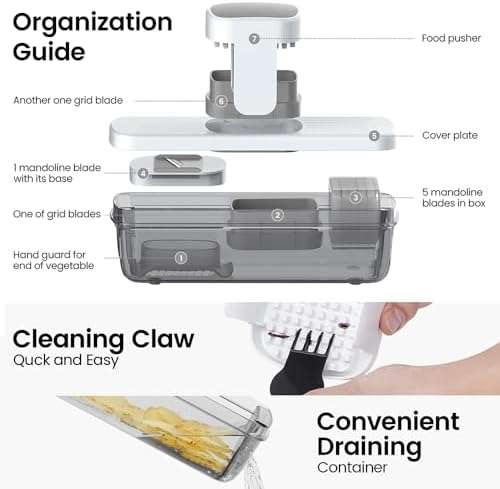 KEOUKE 8-in-1 Vertical Vegetable Chopper Mandoline Slicer with Container White - Safe Tap Out Dicer with Hand Guard for Kitchen Easy Food Prep, Onion Potato Veggie Fruit