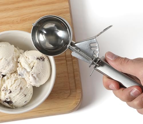 Calphalon Prime Ice Cream Scoop, Stainless Steel Latch-Release Ice Cream Scooper, Heavy-Duty Portion Scoop for Dough, Sorbet & Frozen Desserts, Weighted Handle for Control
