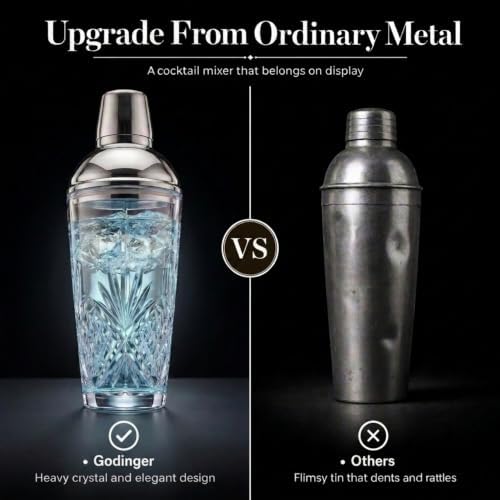 Godinger Dublin Crystal Cocktail Shaker with Lid - Glass Martini Shaker, Drink Shaker for Home Bar, Bartender Gift, 17oz