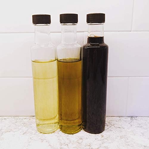 Nakpunar 12 pcs, 8 oz Glass Dorica Bottles with Black Cap and Flow Reducer - Oil, vinegar 12 Dorica