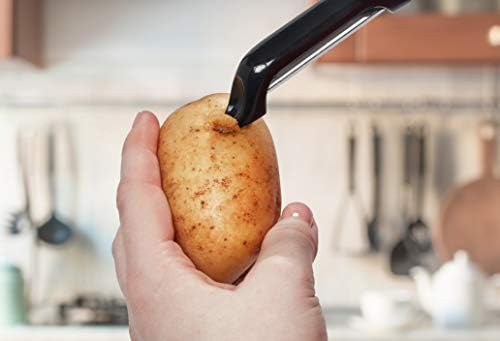 Farberware Pro Euro Vegetable Peeler with Ergonomic Handle, Razor-Sharp Stainless Steel Blade, Built-In Bud Remover, Dishwasher Safe - Potato Peeler for Kitchen