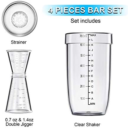 4 pcs Clear Cocktail Shaker Set 2 pcs Plastic bar Shaker with 2 pcs Plastic Cocktail Double Measuring Jigger