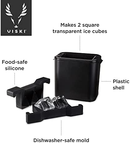 Viski Glacier Ice Maker, Ice Cube Mold for Whiskey on the Rocks, Old Fashioned & Craft Cocktail Drinks, Makes 2 Large Crystal Clear Cubes, Birthday Gifts for Men, Home Bar Accessories, Set of 1, Black