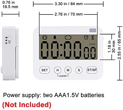 Stonylab 2pk Digital Timer Clock, 2 Pack Premium Multi-Function Digital Clock Countdown Timer Kitchen Event Timer with Alarm, Magnetic Back Big Digits Display Vibration/Flashlight/Sound Alarm