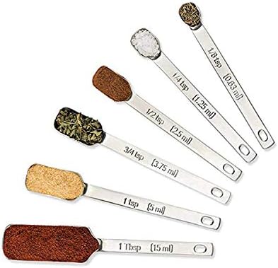 MEKBOK Heavy Duty Stainless Steel Metal Measuring Spoons for Dry or Liquid, Fits in Spice Jar, Set of 6