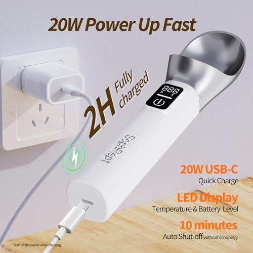 Heated Ice Cream Scoop, Long-Lasting Rechargeable Battery, 2oz