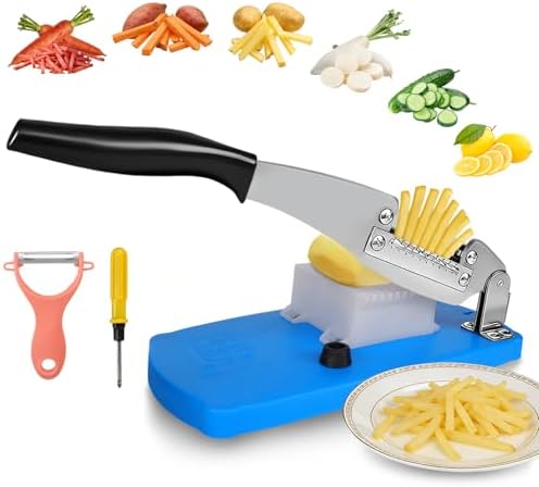 French Fry Cutter for Potatoes, Mandoline Slicer for Uniform Slices & Vegetable Chopper, Professional Potato Slicer with Comfort Handle and Stainless Steel Blade for Easy Homemade Fries/Chips