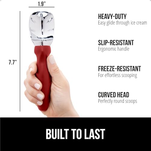 GORILLA GRIP® Heavy Duty Ice Cream Scoop, Professional Scooper, Red
