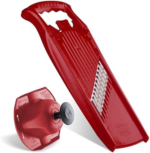 Börner by Reston Lloyd Wave-Waffle Power Line • Crinkle Cut/Spirelli Vegetable Slicer & Food Safety Holder • Slicer for Wave Waffle Cut Style • Multiple Thickness Options • Made in Germany, Red