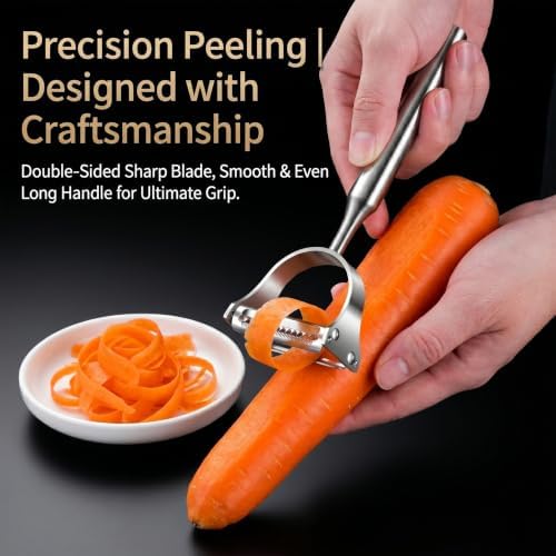 Stainless Steel Vegetable Peeler, 2-Pack 2-in-1 Julienne Y Peeler for Kitchen, Ergonomic Shredder for Healthy Keto Salad & Zoodles, Potato Carrot Fruit, Dishwasher Safe