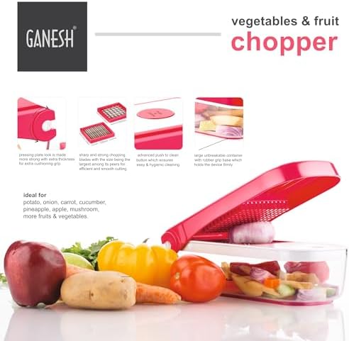 Ganesh Plastic Chopper Vegetable and Fruit Cutter, Red Pack of 1