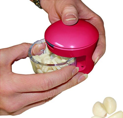 Garlic Perfection Press, Crusher, Mincer, and Storage Container - Easy to Clean - Stainless Steel Blades - Red