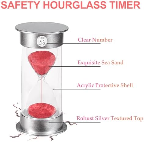 SuLiao Hourglass Sand Timer 30Sec 1 3 5 10 30 Minutes Set, Plastic Large Unbreakable Sand Watch Clock, Colorful Hour Glass Sandglass for Kids, Classroom, Games, Kitchen（Pack of 6）