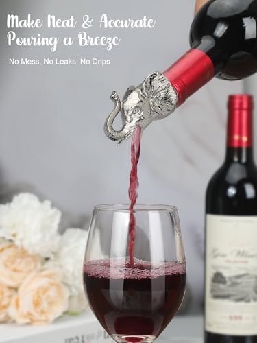 Elephant Wine Bottle Pourer – Animal Liquor Pour Spout, Drip-Free, Universal Fit Stopper with Leak-Proof Silicone, Zinc Alloy Head & Stainless Tube for Wine Whiskey Tequila, Bar & Gift for Wine Lovers