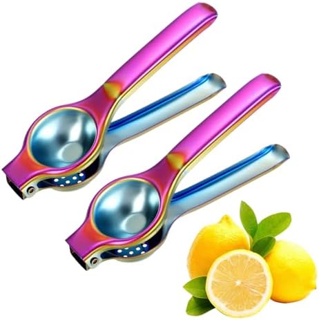 uxcell 2Pcs Metal Lemon Squeezer, Stainless Steel Citrus Fruit Juicer Handheld Lemon Juicer Squeezer Manual Press Professional Hand Kitchen Tool for Lemon Citrus Juicing, Colorful