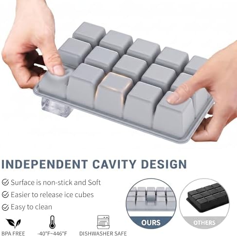 Silicone Ice Cube Tray 2 Pack - EASY RELEASE ice cube tray with lid, BPA Free Ice Cubes Trays for Freezer,ice cube mold for Cocktail,Whiskey (Grey)