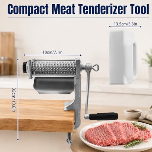Manual Meat Tenderizer Cuber Tool, Heavy Duty Meat Tenderizer Machine, Desktop Clamp On Steak Flatten Cuber Rolling Tool with 4.5" Wide Feed for Steak Chicken Pork Beef, Silver