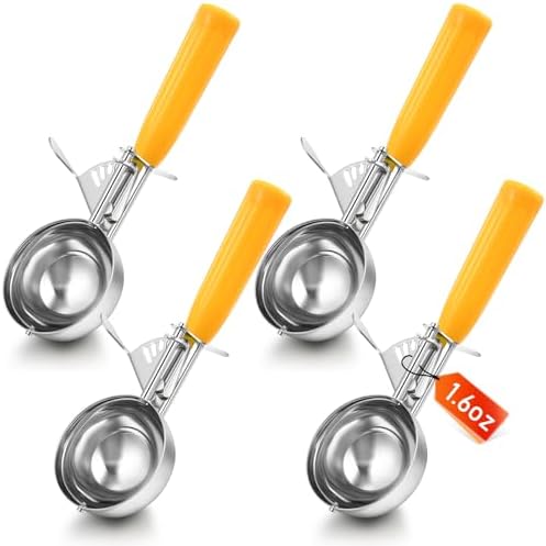 Reallnaive 4 Pcs Ice Cream Scooper with Trigger, 1.6 oz, Yellow