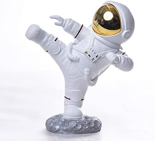 F379 Astronaut Figurine Kung Fu Statue, Resin Kicking Spaceman Sculpture Desktop Ornament Outer Space Themed Home Office Decor Space Toys Gifts for Christmas